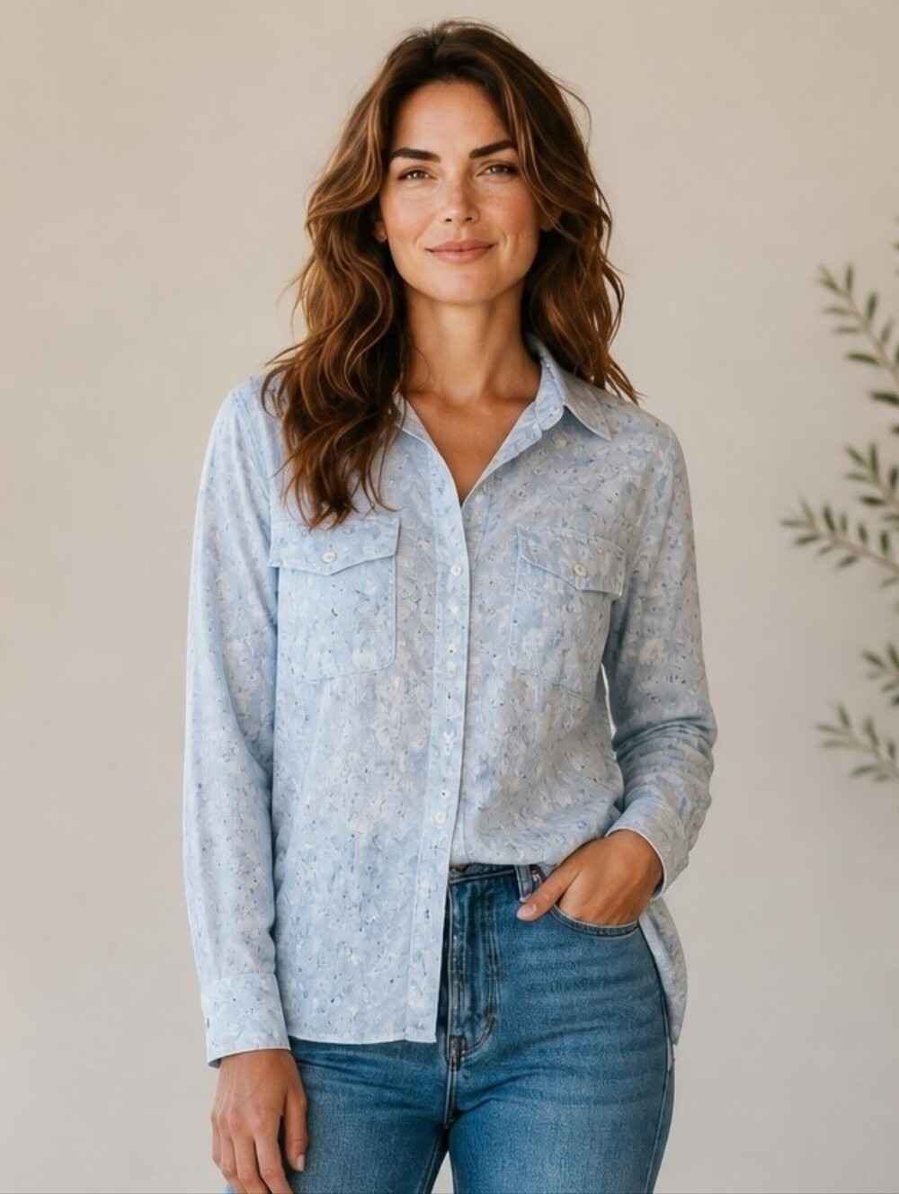 Lauren Ralph Lauren Pale Blue Floral Button-Front Shirt Medium